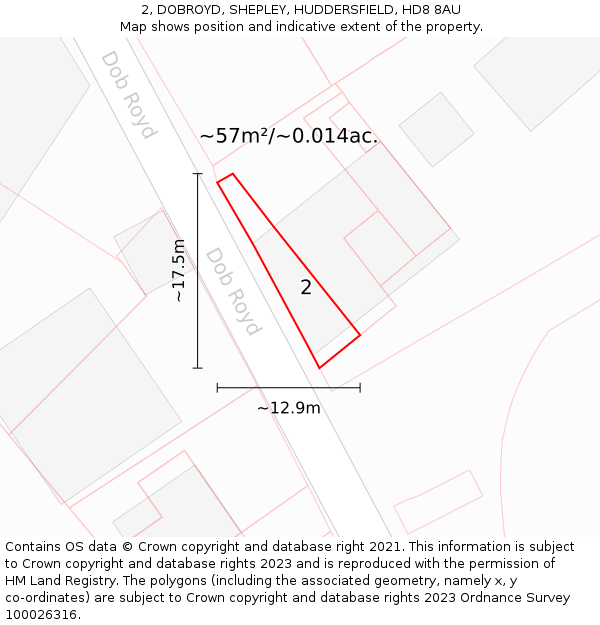 2, DOBROYD, SHEPLEY, HUDDERSFIELD, HD8 8AU: Plot and title map