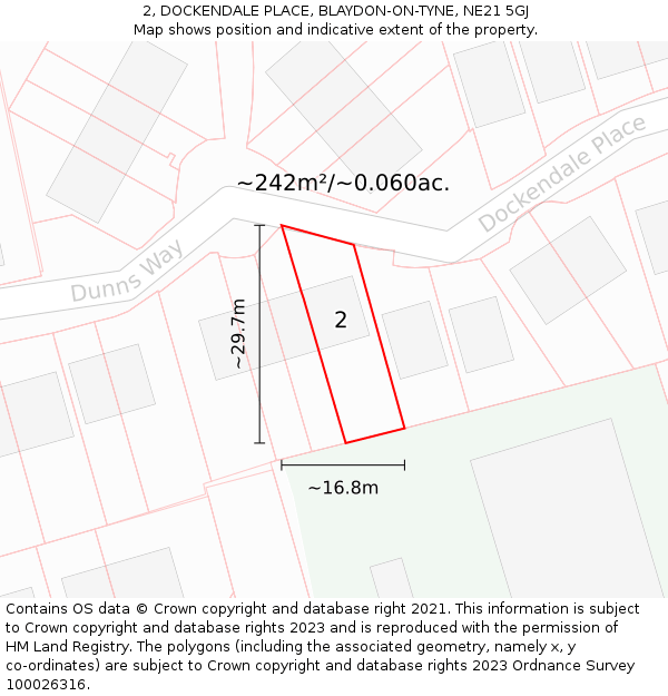 2, DOCKENDALE PLACE, BLAYDON-ON-TYNE, NE21 5GJ: Plot and title map