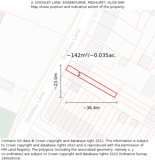 2, DODSLEY LANE, EASEBOURNE, MIDHURST, GU29 9AR: Plot and title map