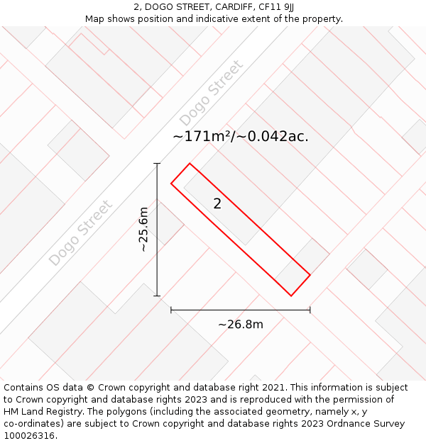 2, DOGO STREET, CARDIFF, CF11 9JJ: Plot and title map