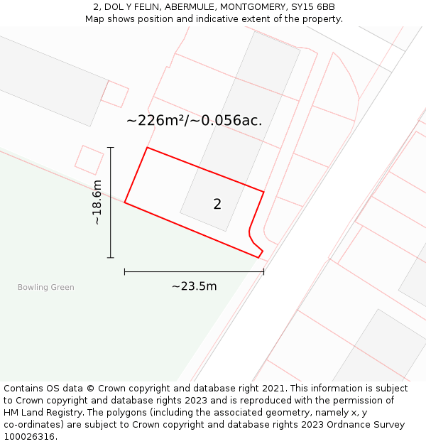 2, DOL Y FELIN, ABERMULE, MONTGOMERY, SY15 6BB: Plot and title map