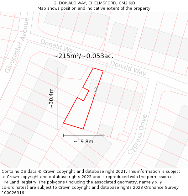 2, DONALD WAY, CHELMSFORD, CM2 9JB: Plot and title map