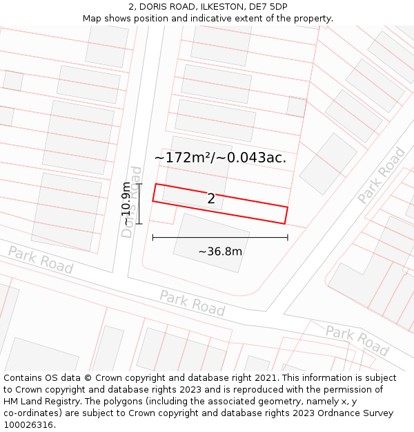 2, DORIS ROAD, ILKESTON, DE7 5DP: Plot and title map