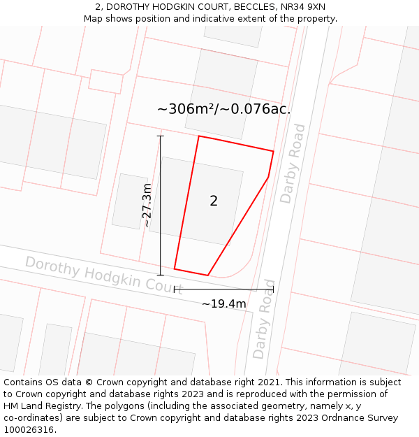 2, DOROTHY HODGKIN COURT, BECCLES, NR34 9XN: Plot and title map
