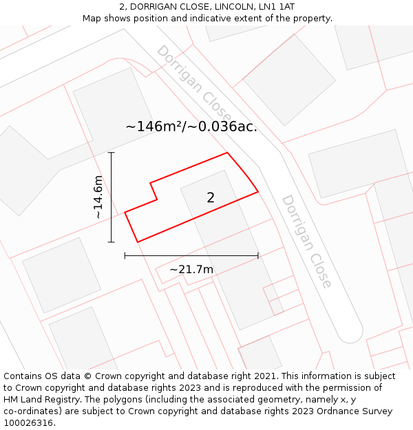 2, DORRIGAN CLOSE, LINCOLN, LN1 1AT: Plot and title map