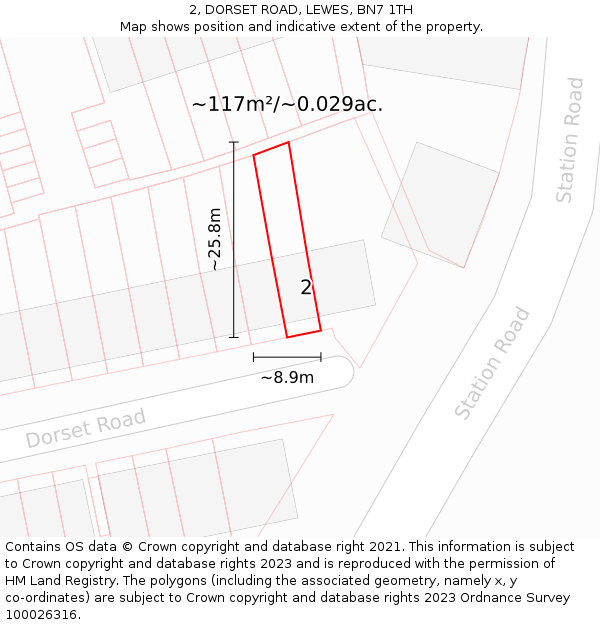 2, DORSET ROAD, LEWES, BN7 1TH: Plot and title map