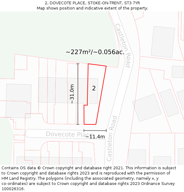 2, DOVECOTE PLACE, STOKE-ON-TRENT, ST3 7YR: Plot and title map