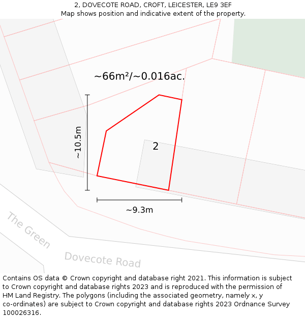 2, DOVECOTE ROAD, CROFT, LEICESTER, LE9 3EF: Plot and title map