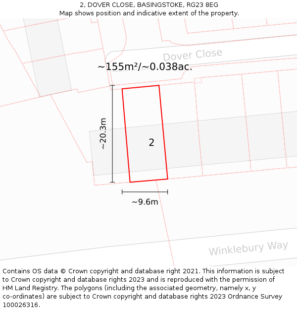 2, DOVER CLOSE, BASINGSTOKE, RG23 8EG: Plot and title map