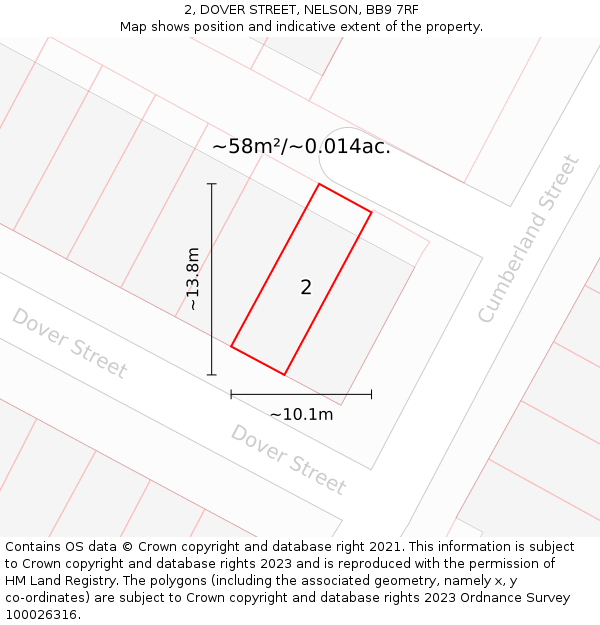 2, DOVER STREET, NELSON, BB9 7RF: Plot and title map