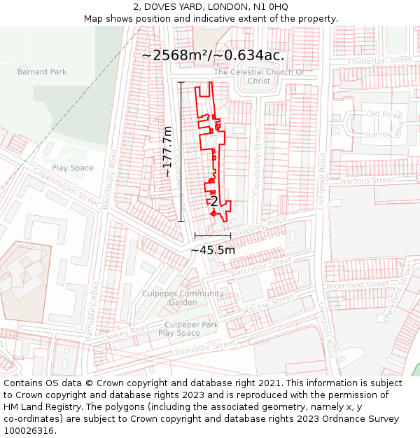 2, DOVES YARD, LONDON, N1 0HQ: Plot and title map