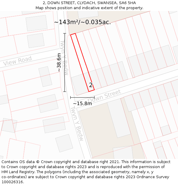 2, DOWN STREET, CLYDACH, SWANSEA, SA6 5HA: Plot and title map