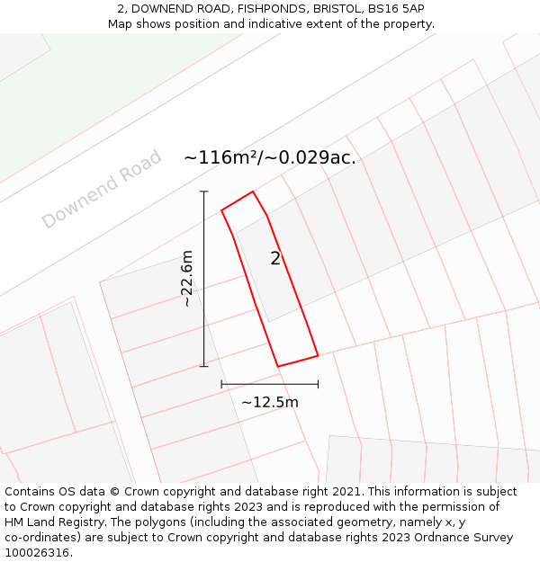 2, DOWNEND ROAD, FISHPONDS, BRISTOL, BS16 5AP: Plot and title map