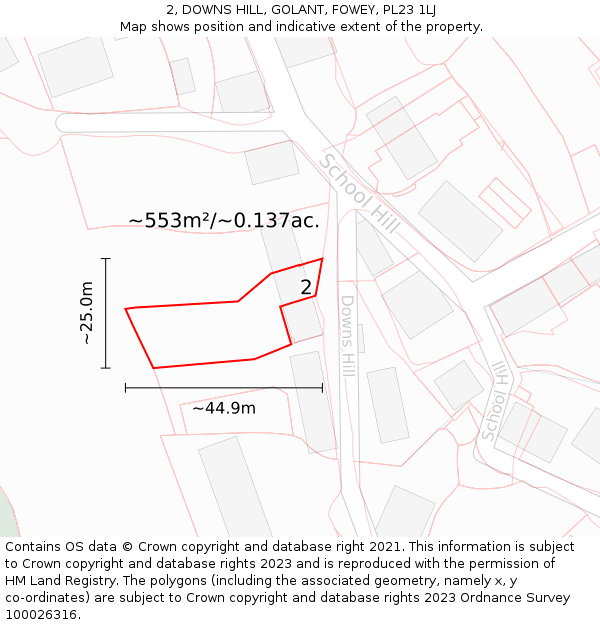 2, DOWNS HILL, GOLANT, FOWEY, PL23 1LJ: Plot and title map