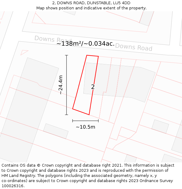 2, DOWNS ROAD, DUNSTABLE, LU5 4DD: Plot and title map