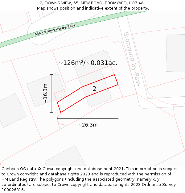 2, DOWNS VIEW, 55, NEW ROAD, BROMYARD, HR7 4AL: Plot and title map