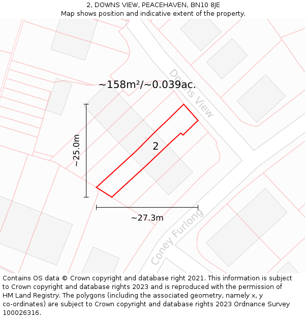 2, DOWNS VIEW, PEACEHAVEN, BN10 8JE: Plot and title map