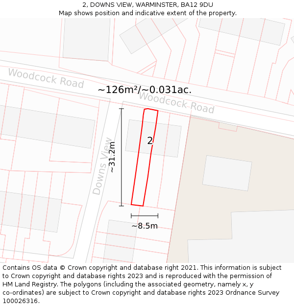 2, DOWNS VIEW, WARMINSTER, BA12 9DU: Plot and title map