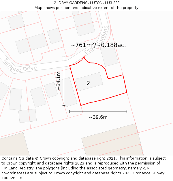 2, DRAY GARDENS, LUTON, LU3 3FF: Plot and title map