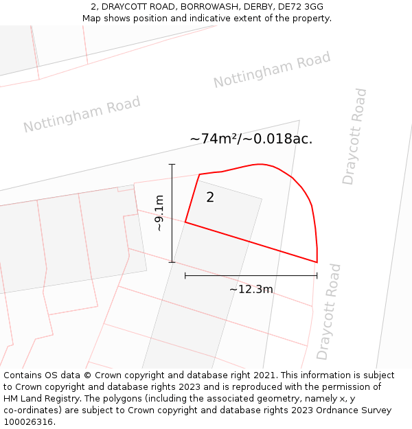 2, DRAYCOTT ROAD, BORROWASH, DERBY, DE72 3GG: Plot and title map