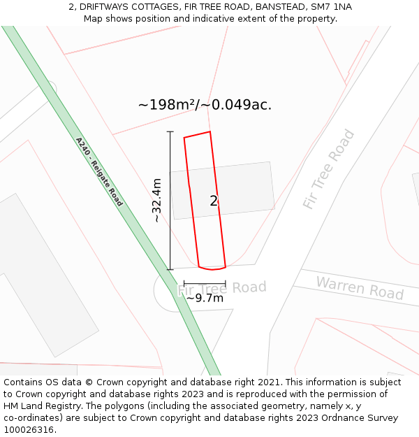 2, DRIFTWAYS COTTAGES, FIR TREE ROAD, BANSTEAD, SM7 1NA: Plot and title map