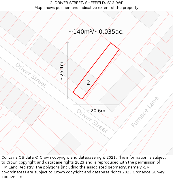 2, DRIVER STREET, SHEFFIELD, S13 9WP: Plot and title map
