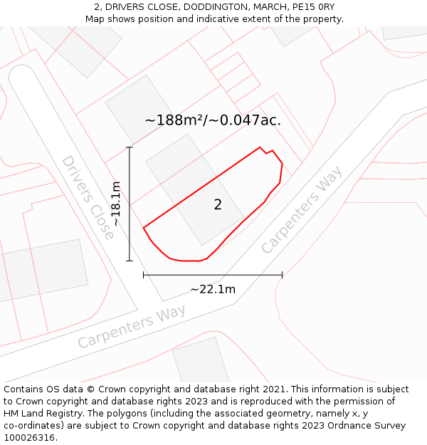 2, DRIVERS CLOSE, DODDINGTON, MARCH, PE15 0RY: Plot and title map