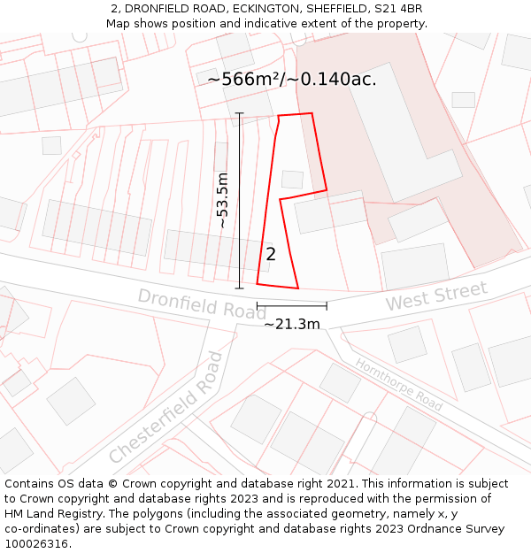 2, DRONFIELD ROAD, ECKINGTON, SHEFFIELD, S21 4BR: Plot and title map