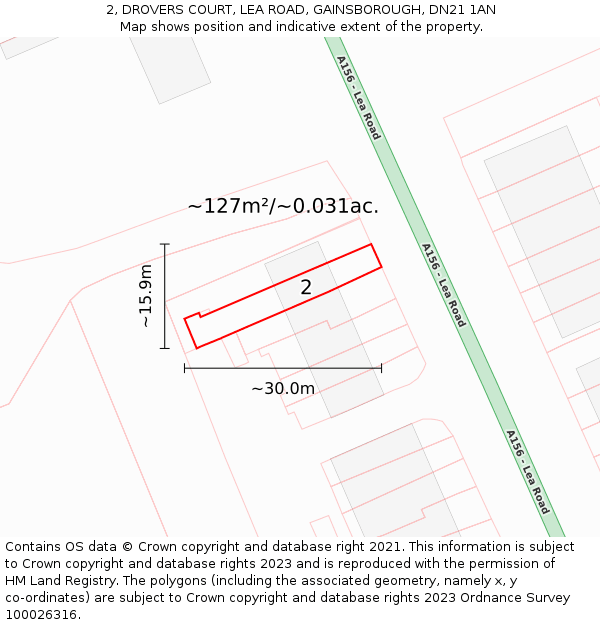 2, DROVERS COURT, LEA ROAD, GAINSBOROUGH, DN21 1AN: Plot and title map