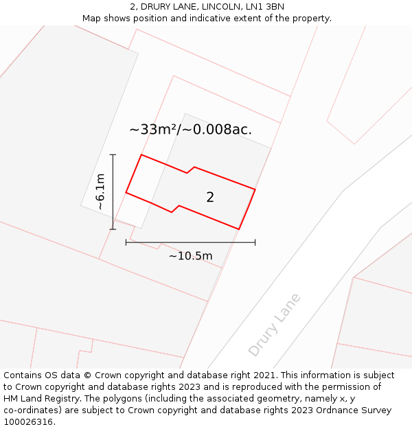 2, DRURY LANE, LINCOLN, LN1 3BN: Plot and title map