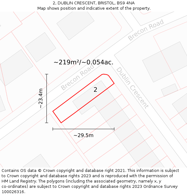 2, DUBLIN CRESCENT, BRISTOL, BS9 4NA: Plot and title map