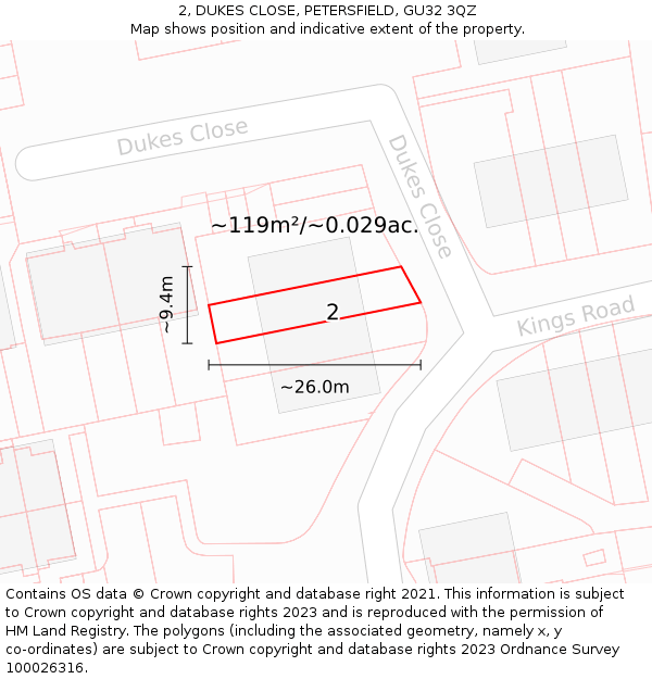2, DUKES CLOSE, PETERSFIELD, GU32 3QZ: Plot and title map