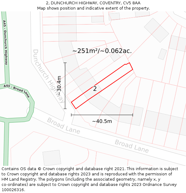 2, DUNCHURCH HIGHWAY, COVENTRY, CV5 8AA: Plot and title map