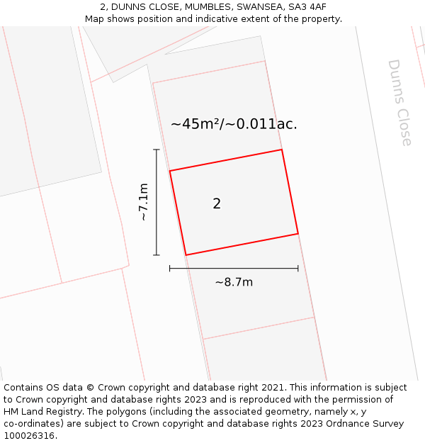 2, DUNNS CLOSE, MUMBLES, SWANSEA, SA3 4AF: Plot and title map