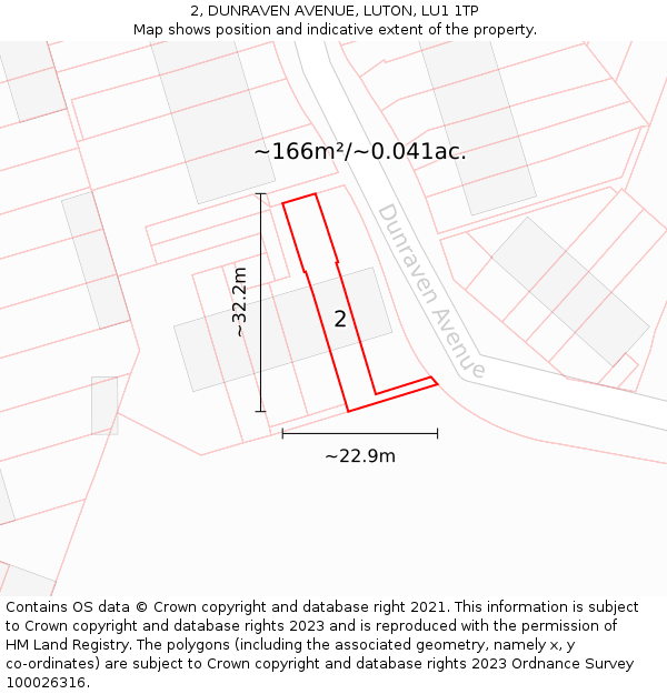 2, DUNRAVEN AVENUE, LUTON, LU1 1TP: Plot and title map