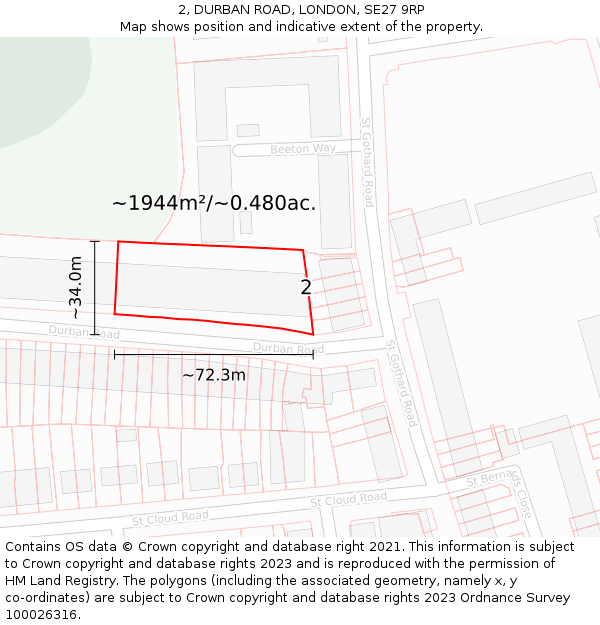 2, DURBAN ROAD, LONDON, SE27 9RP: Plot and title map