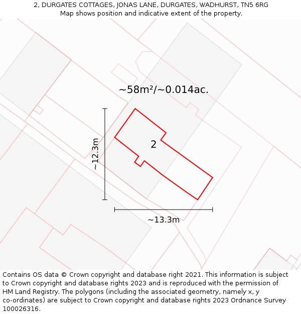 2, DURGATES COTTAGES, JONAS LANE, DURGATES, WADHURST, TN5 6RG: Plot and title map