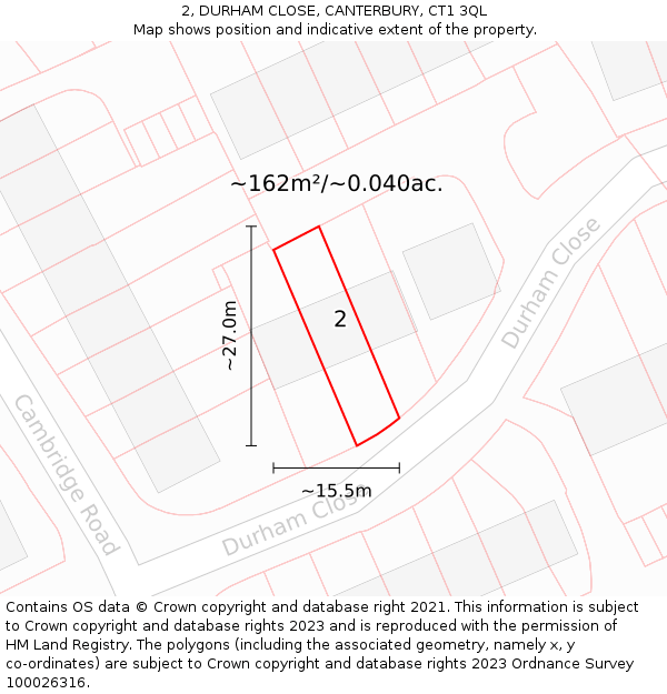 2, DURHAM CLOSE, CANTERBURY, CT1 3QL: Plot and title map