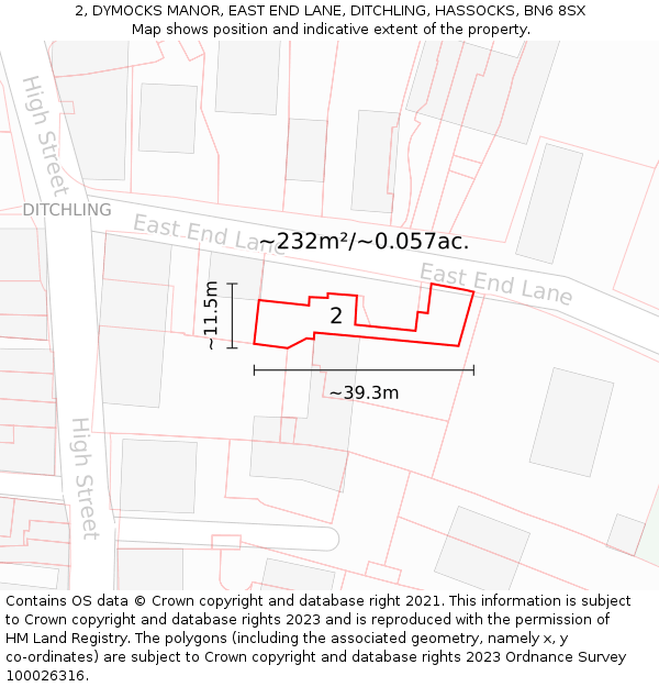 2, DYMOCKS MANOR, EAST END LANE, DITCHLING, HASSOCKS, BN6 8SX: Plot and title map