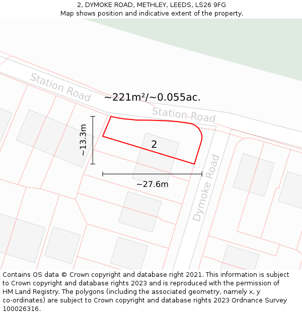 2, DYMOKE ROAD, METHLEY, LEEDS, LS26 9FG: Plot and title map