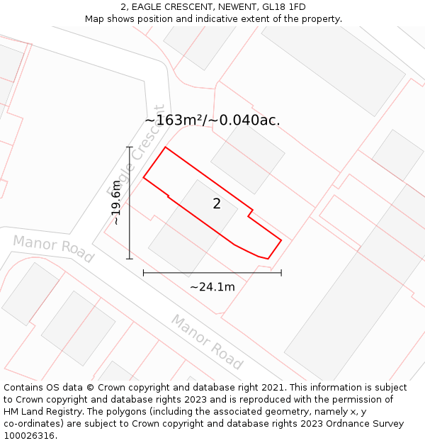 2, EAGLE CRESCENT, NEWENT, GL18 1FD: Plot and title map