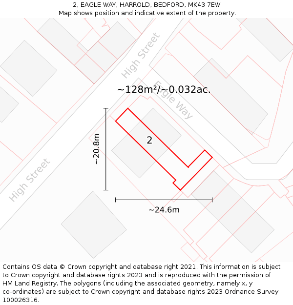 2, EAGLE WAY, HARROLD, BEDFORD, MK43 7EW: Plot and title map