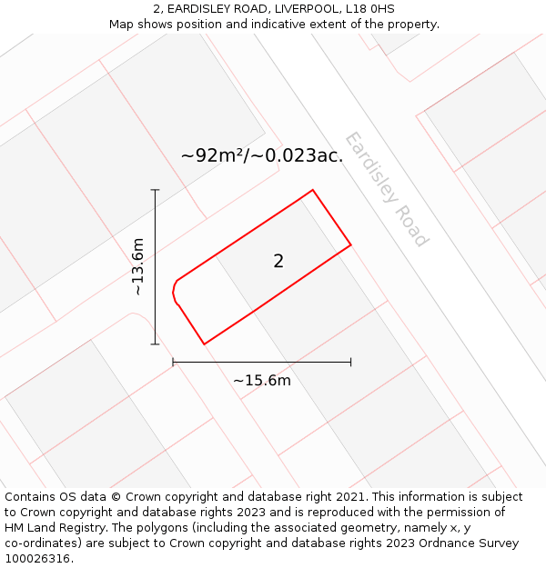 2, EARDISLEY ROAD, LIVERPOOL, L18 0HS: Plot and title map