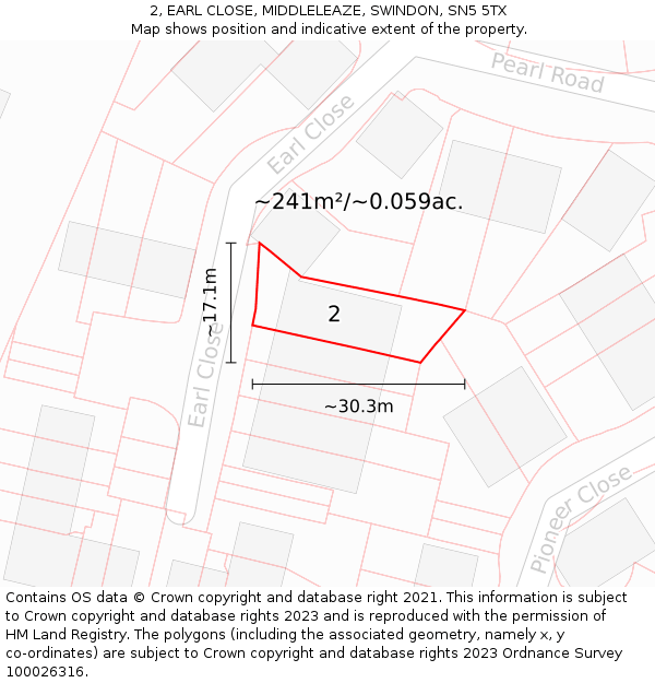 2, EARL CLOSE, MIDDLELEAZE, SWINDON, SN5 5TX: Plot and title map