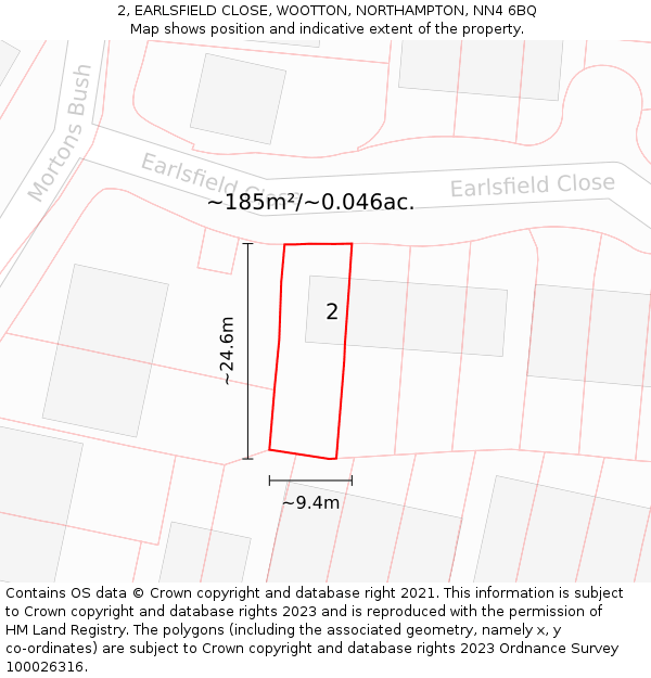 2, EARLSFIELD CLOSE, WOOTTON, NORTHAMPTON, NN4 6BQ: Plot and title map