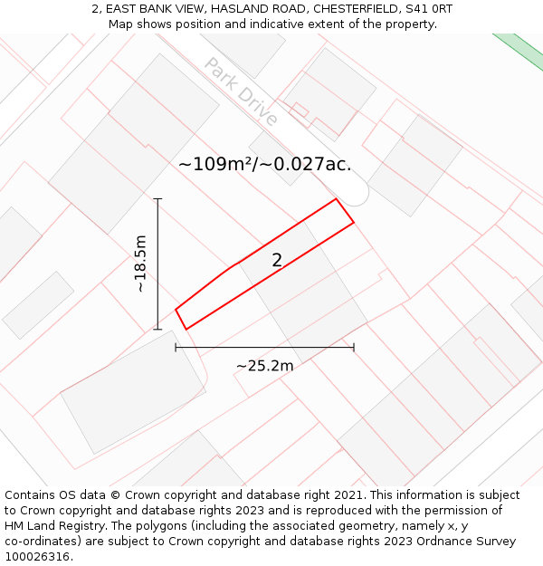 2, EAST BANK VIEW, HASLAND ROAD, CHESTERFIELD, S41 0RT: Plot and title map