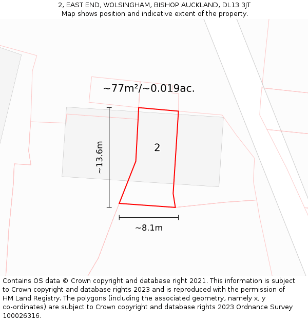 2, EAST END, WOLSINGHAM, BISHOP AUCKLAND, DL13 3JT: Plot and title map