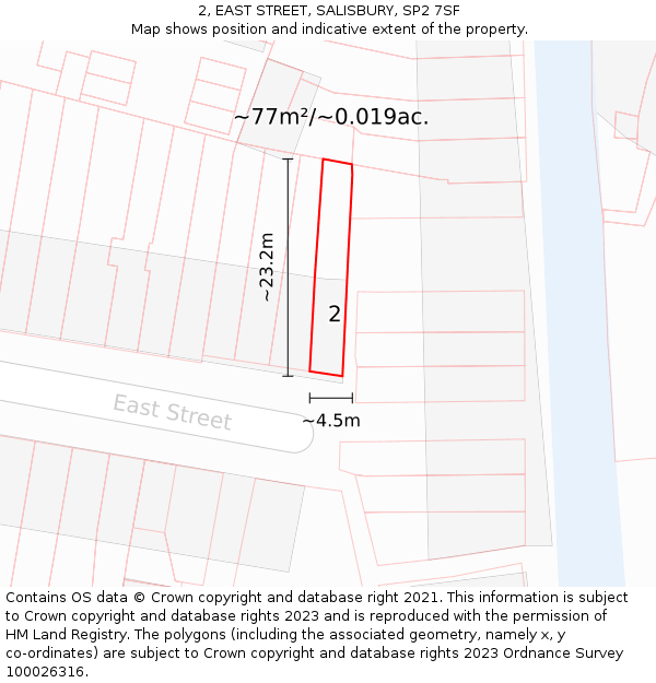 2, EAST STREET, SALISBURY, SP2 7SF: Plot and title map