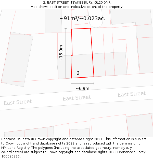 2, EAST STREET, TEWKESBURY, GL20 5NR: Plot and title map