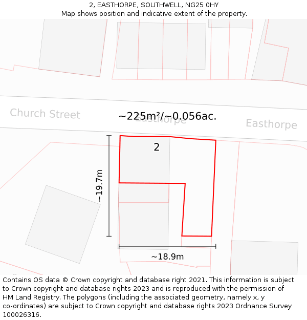 2, EASTHORPE, SOUTHWELL, NG25 0HY: Plot and title map